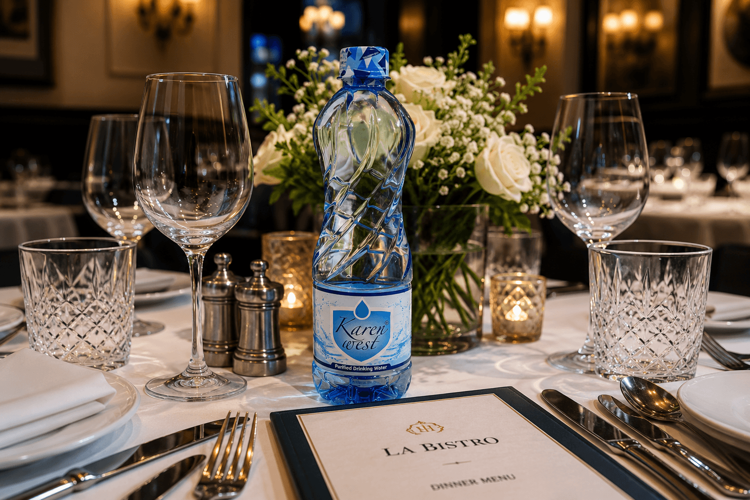 Restaurant Table Water — custom-branded packaging sample